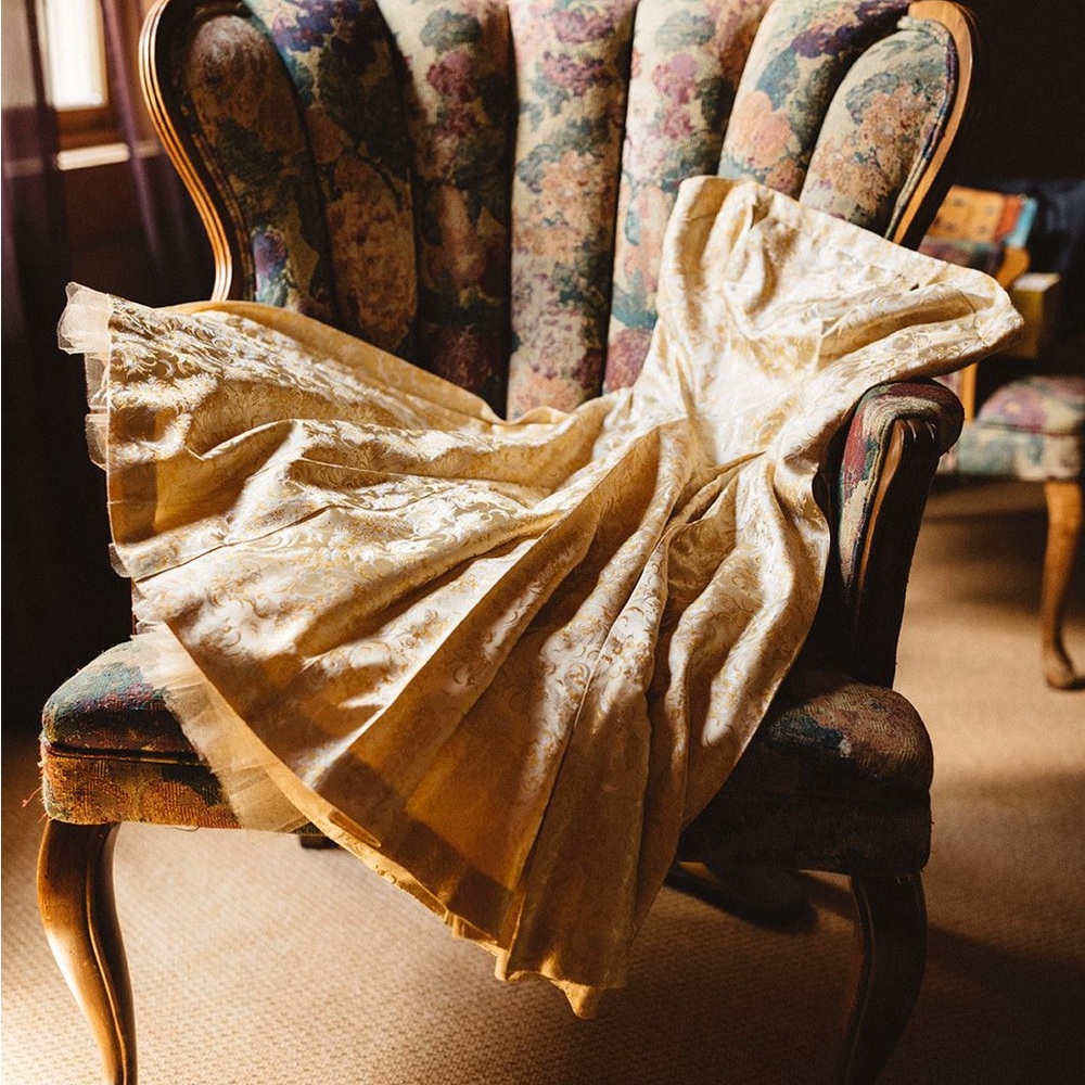Vintage Gold and Cream Embroidered Wedding Party Dress